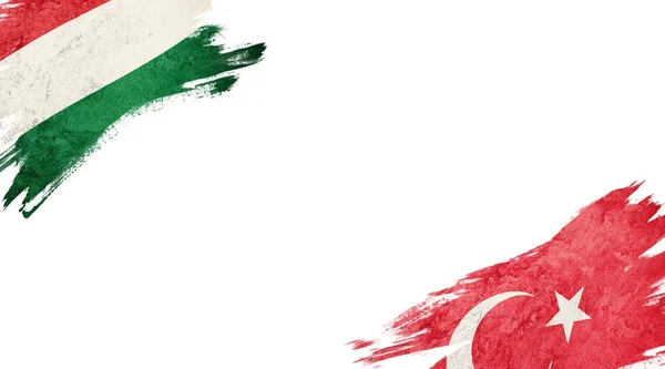 白色背景下的匈牙利和土耳其国旗 — 图库照片